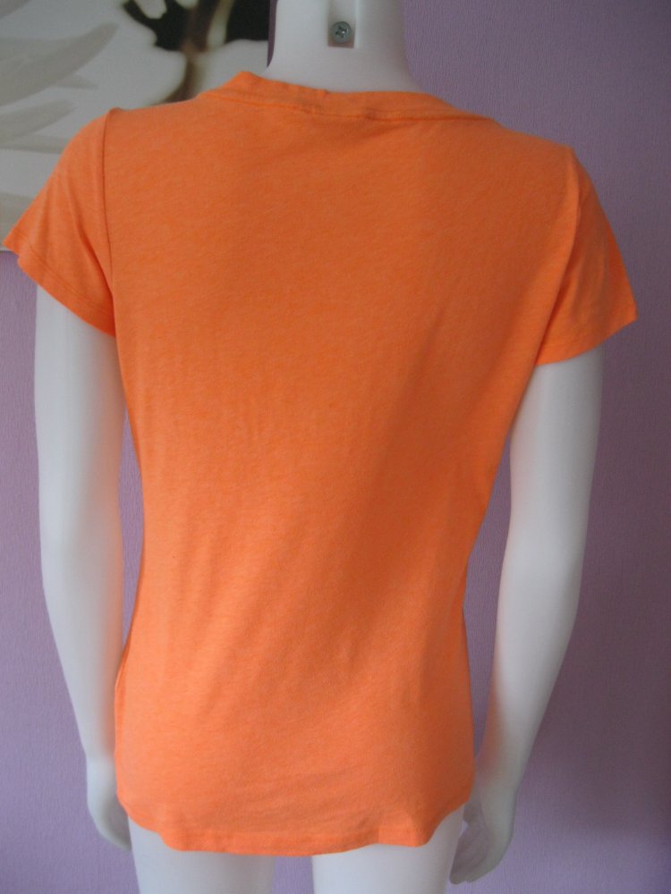 T-Shirt # Orange meliert # Logo # Stickerei # Aufnäher # Hollister # M
