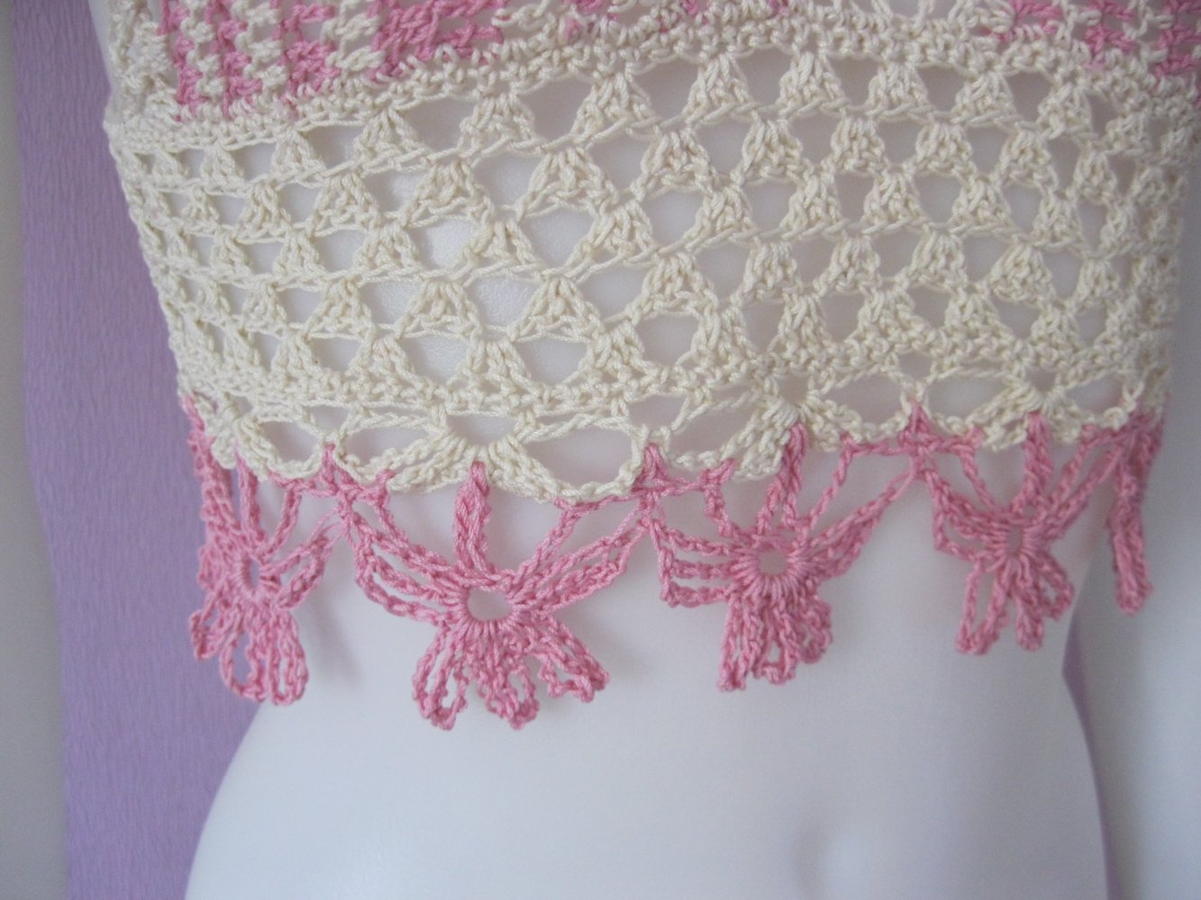 NEU Top Handmade Blumenrand Summer Festival 100% Baumwolle Cup A/B Beige/Rosé S-M