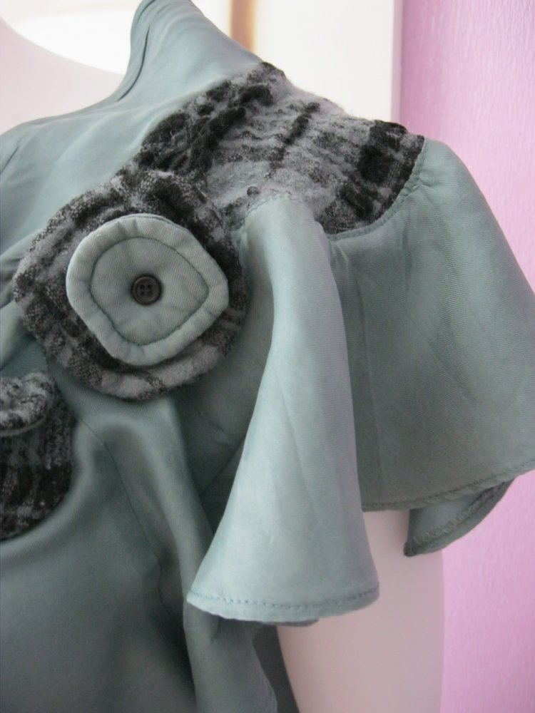 Disgner-Bluse  # In Love By Carling Paris # Grün + Volants # T3 (36/38)