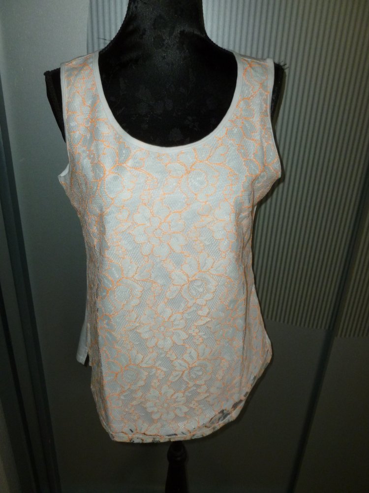 Top Shirt weiß Spitze orange Street One