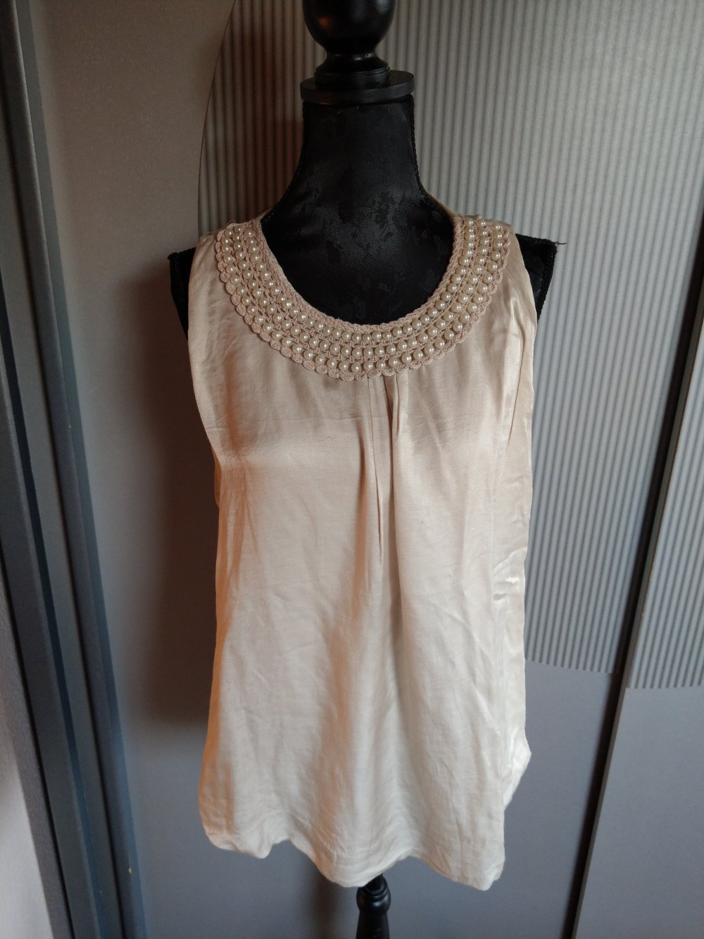 Top Shirt beige Perlen Made in Italy 