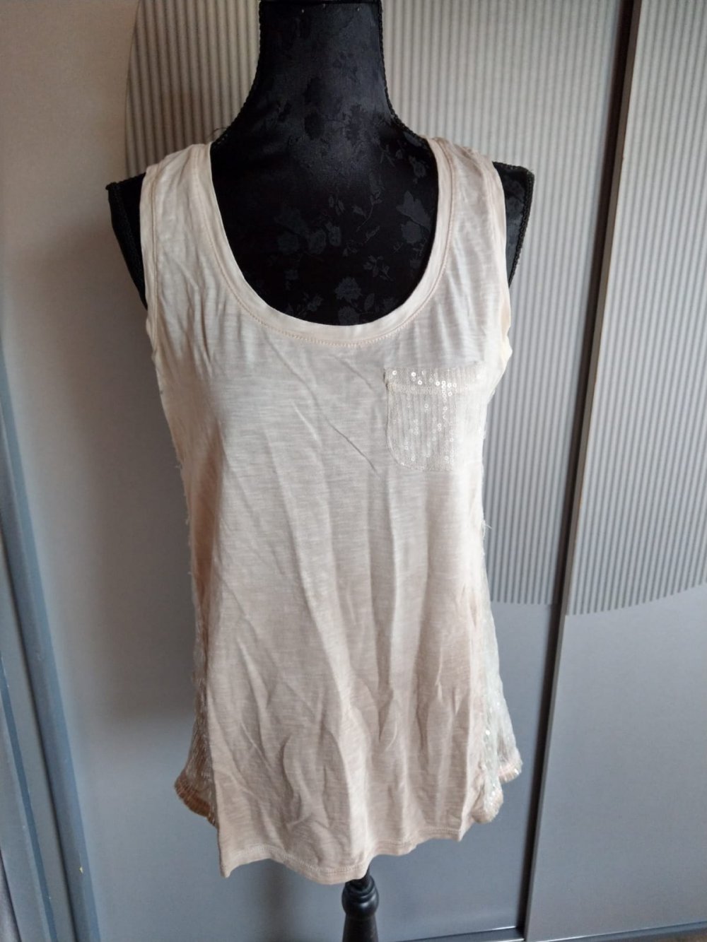 Top Shirt beige S.Oliver beige Pailletten 38