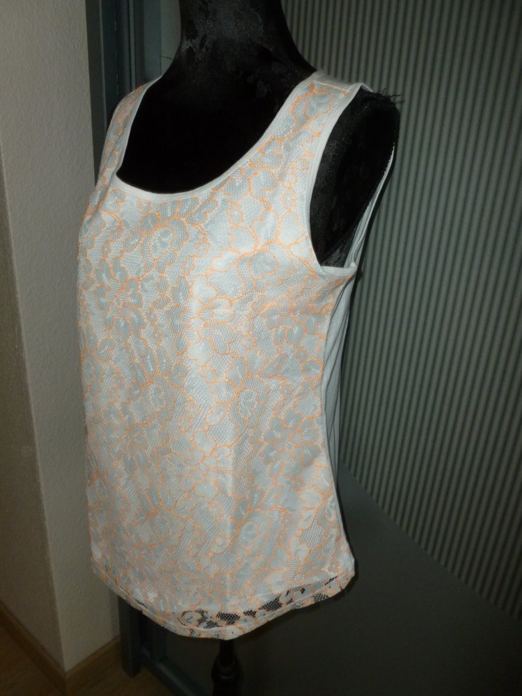 Top Shirt weiß Spitze orange Street One