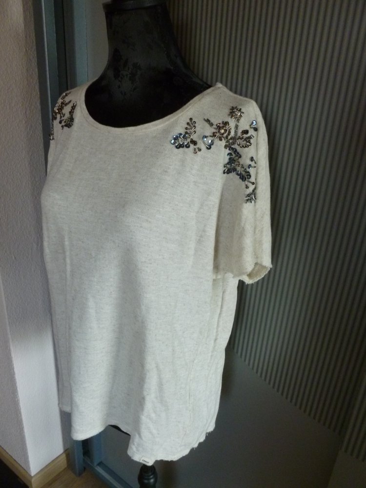 T-Shirt beige Pailletten Only