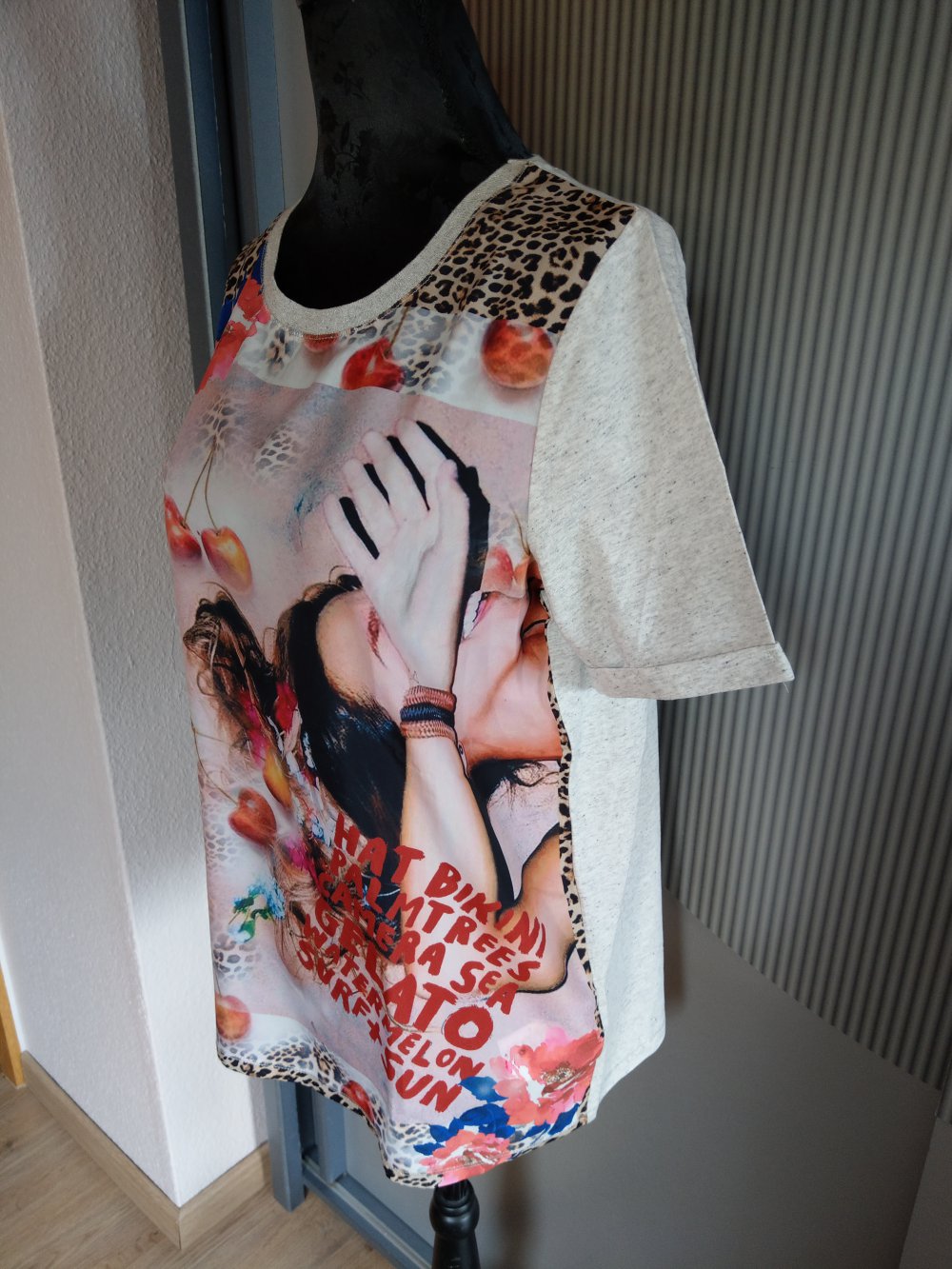 T-Shirt grau Leoparden Muster oui