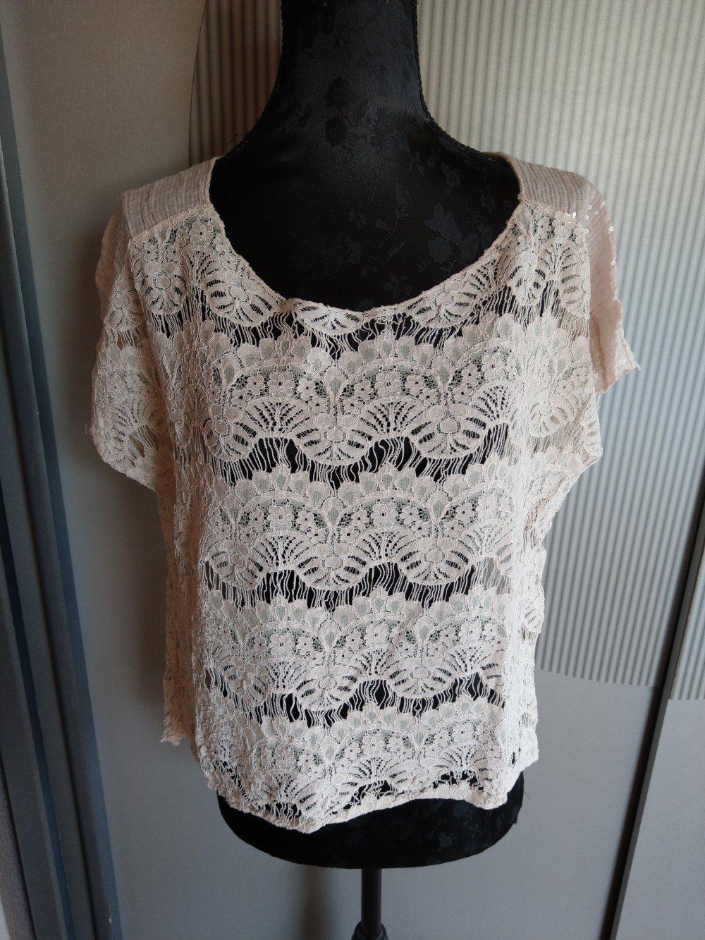 Shirt Spitze Pailletten rosa Made in Italy 