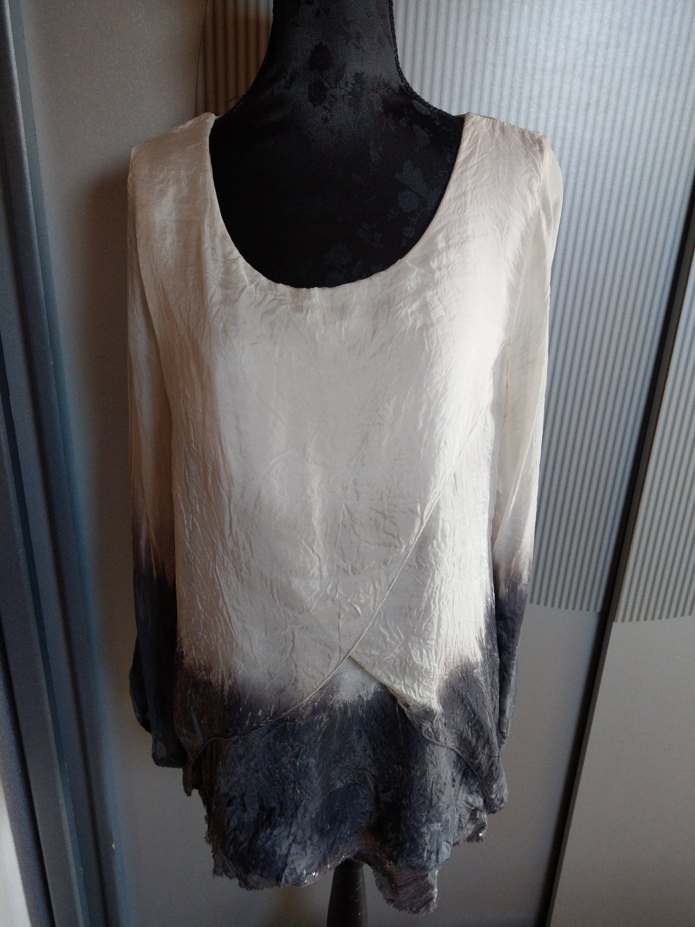 Shirt Bluse beige grau Made in Italy 38 M