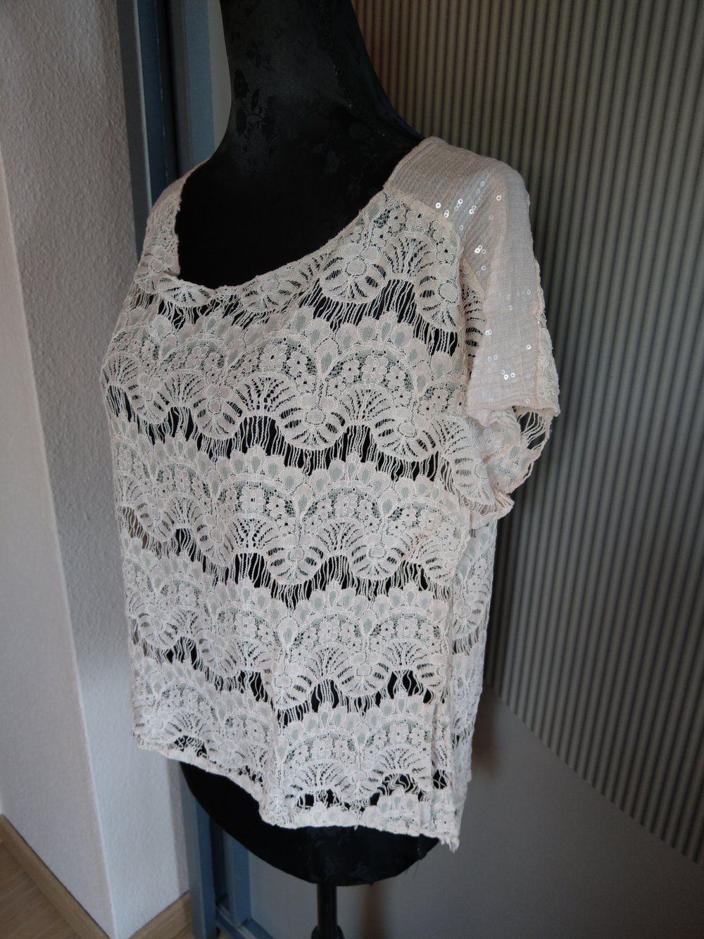 Shirt Spitze Pailletten rosa Made in Italy 