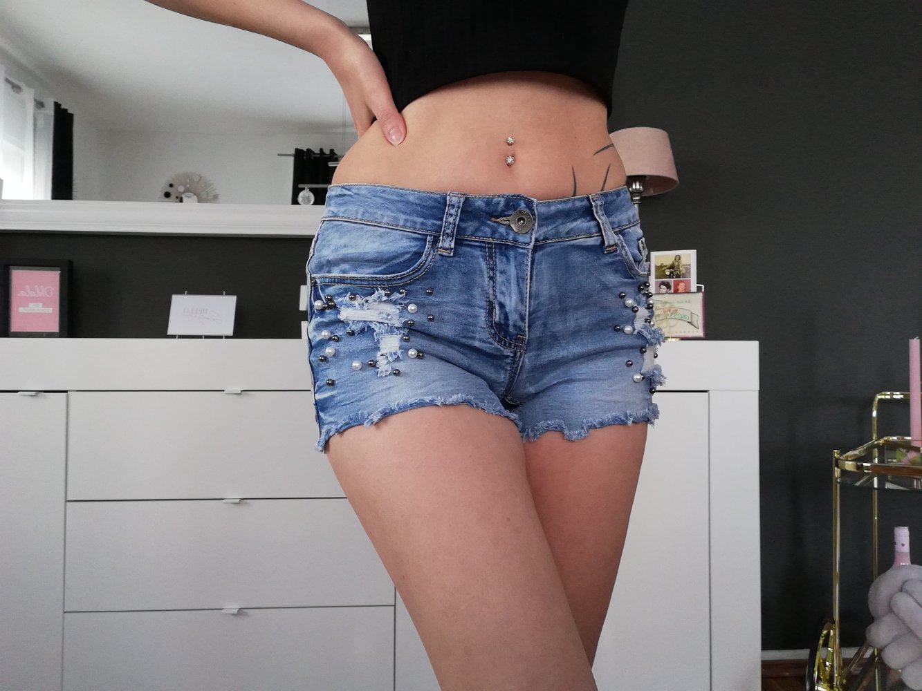 Shorts Jeans Hotpants Perlen Used Destroyed XS 34