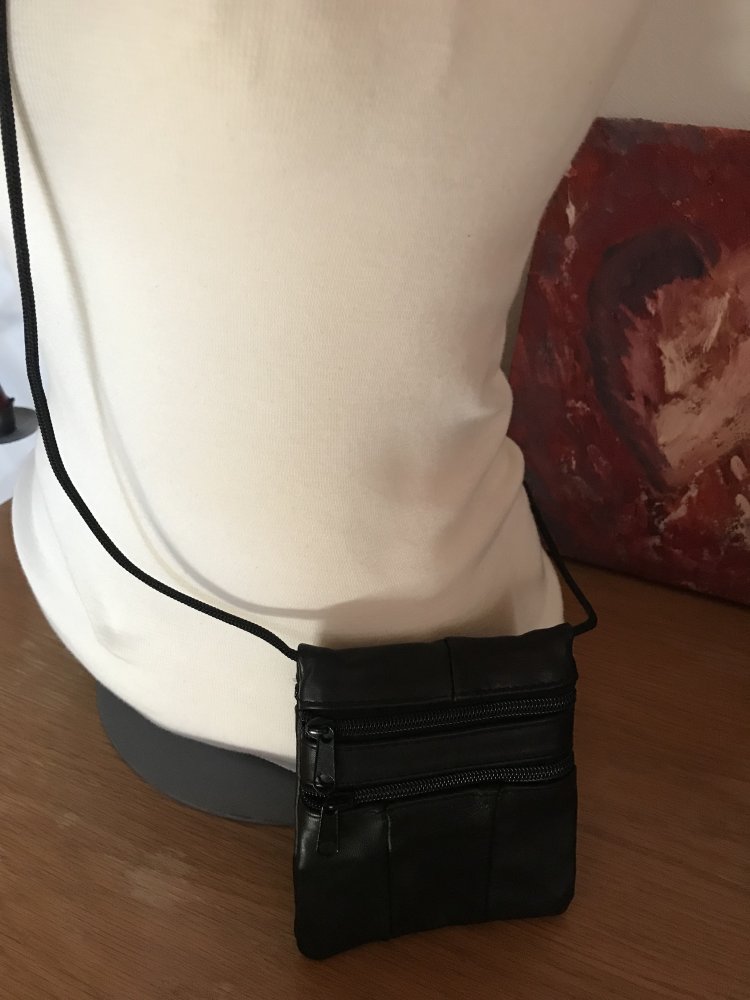 Beuteltasche Umhängetasche Börse Brusttasche Handtasche Clutch Dokumentenbeutel Kunstleder schwarz 