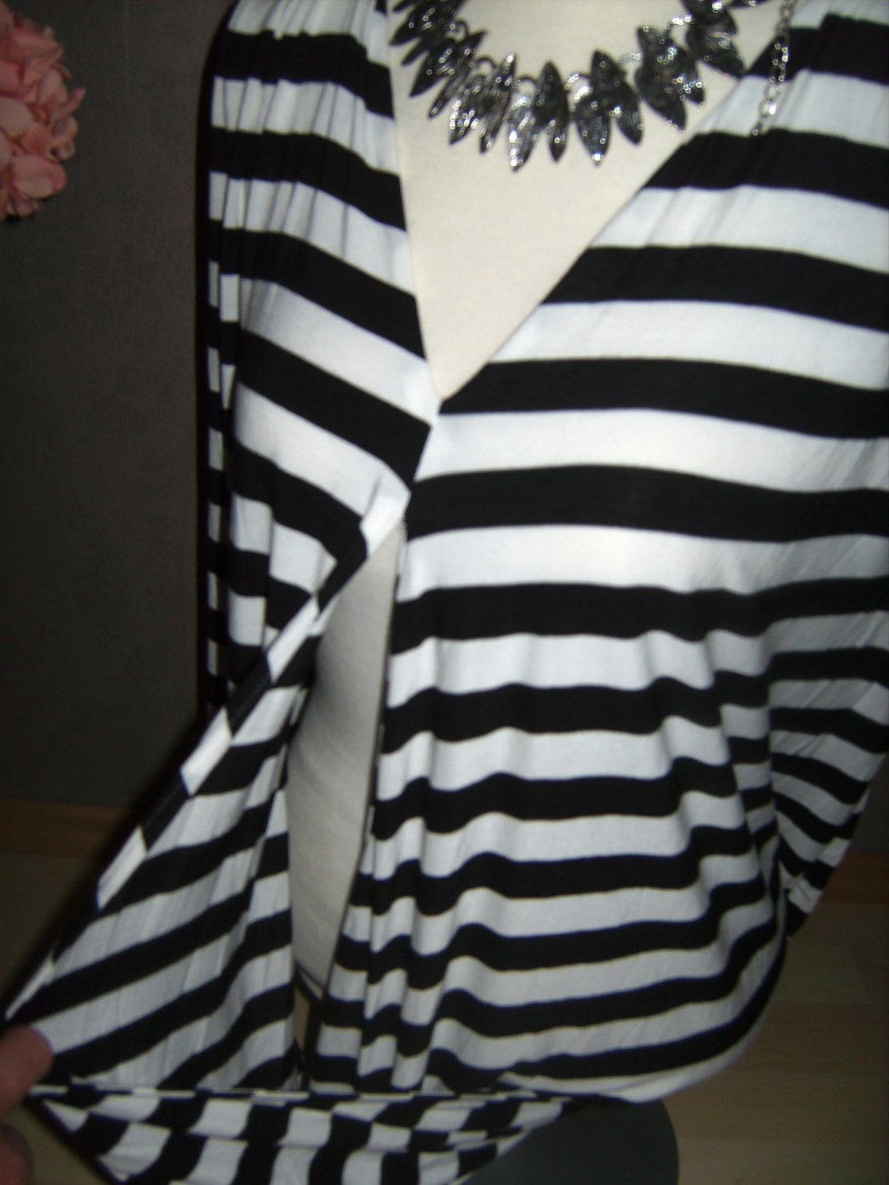 Shirt Oberteil, Wickeloptik, Blockstreifen L/XL, black and white, Figurschmeichler 40-44 Markenware 