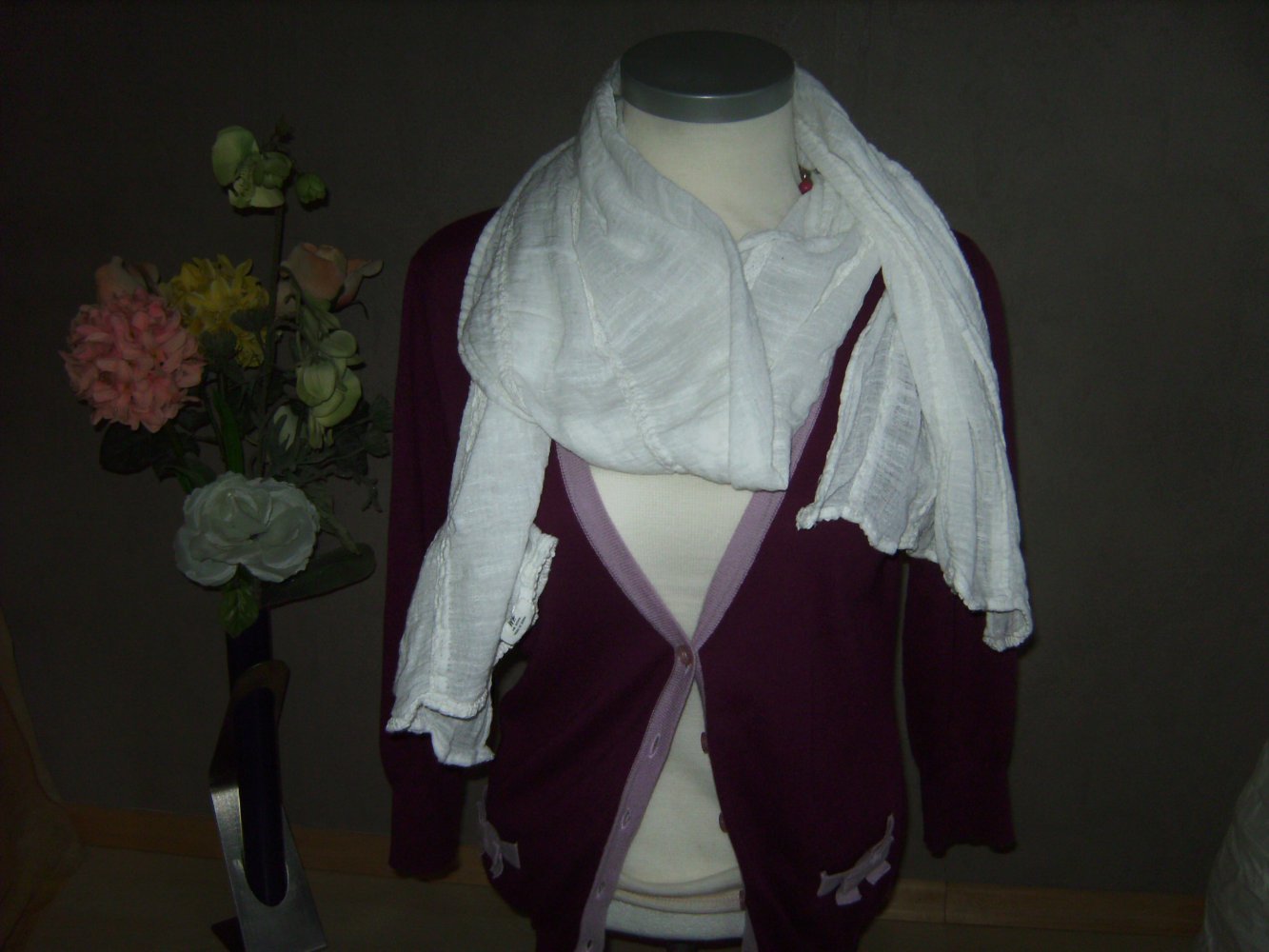 Halstuch, Schal, Leinenoptik, Shabby Retro weiss, Landhaus Style, Tuch weiß, Schaltuch , Leinentuch Tracht