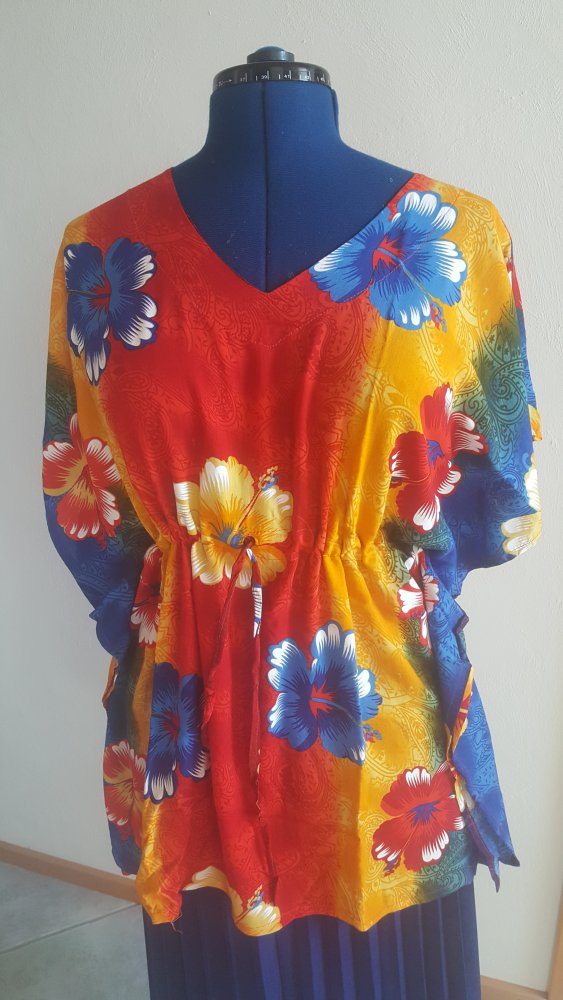 Tunika Überwurf Blusenhemd Hemdenkleid Flügelhemd Paero kurzes Strandkleid Kaftan Karibik Dreams Hibiskus Blüten Onesized Beachlook Paero Flügelhemd  