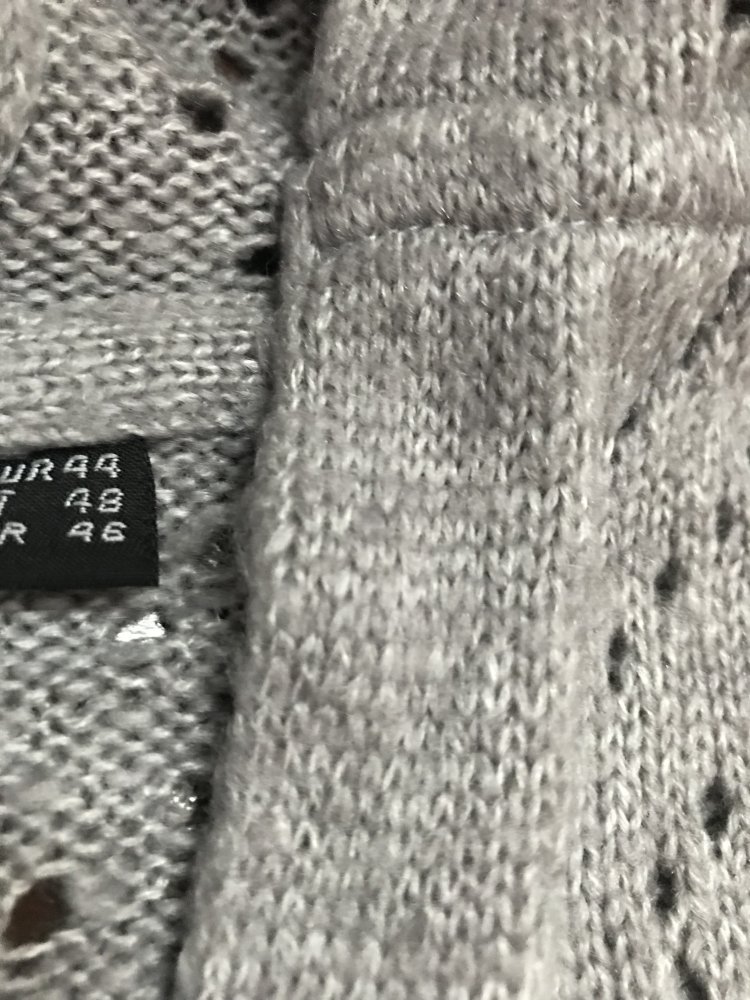 Strickjacke Kimono 44 grau Lochmuster Cardigan mit Kapuze 