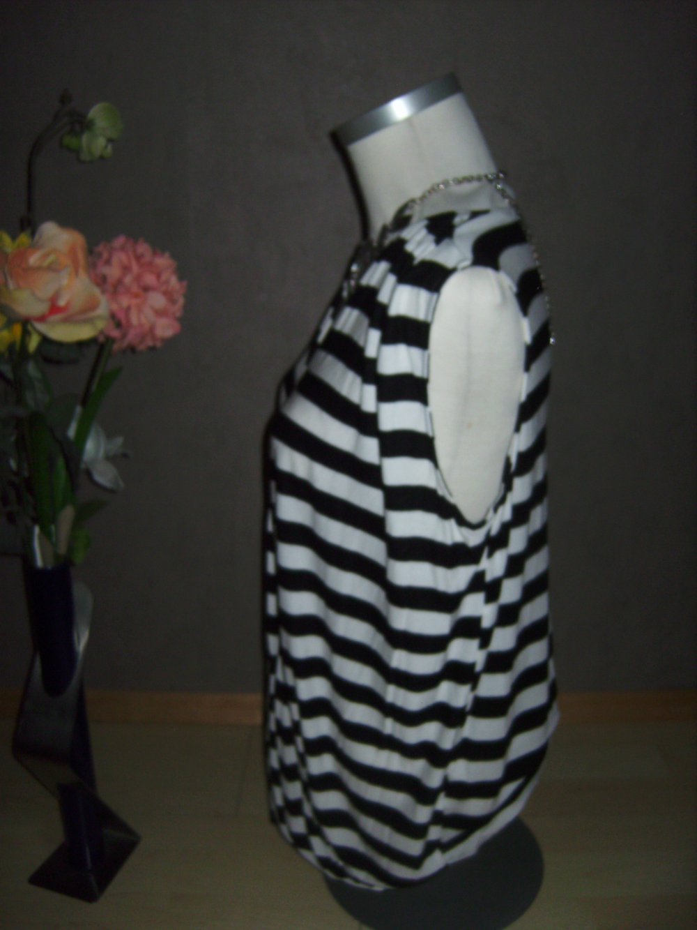 Shirt Oberteil, Wickeloptik, Blockstreifen L/XL, black and white, Figurschmeichler 40-44 Markenware 