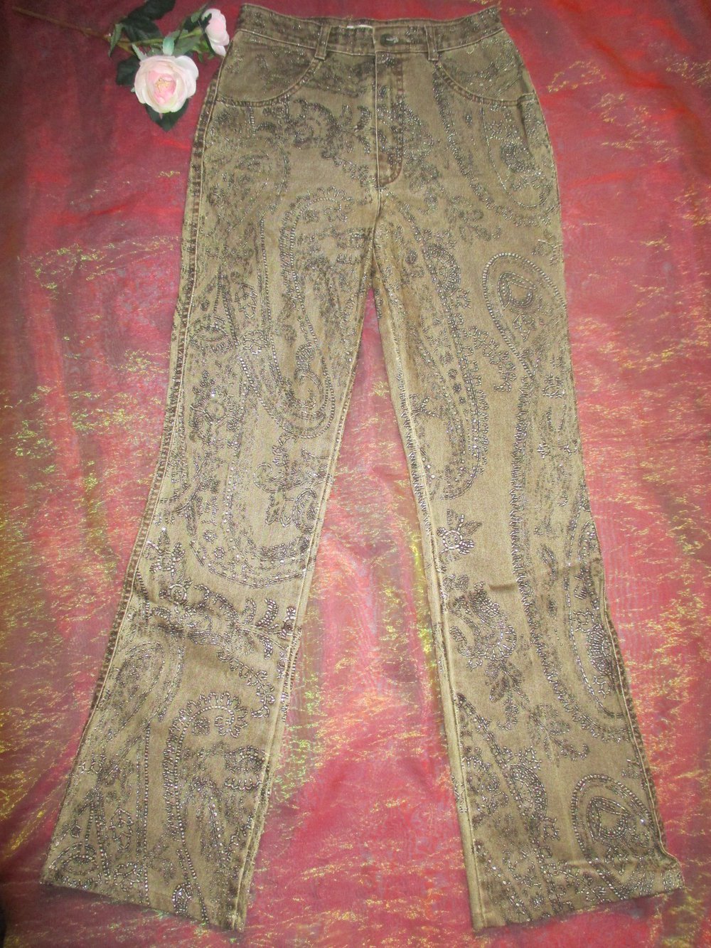 NEU Sexy * Barock- Style * Glitzer * Jeans- Hose im Marlene Look 