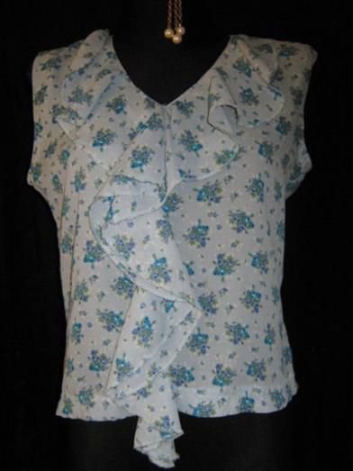 NEUw * Original VINTAGE * DESIGNER * Petit * Mille Fleurs * Romantik * Rosen- Blüten * Volant * Bluse * Gr. 38- 40/ S- M * hell- blau * Pastell *