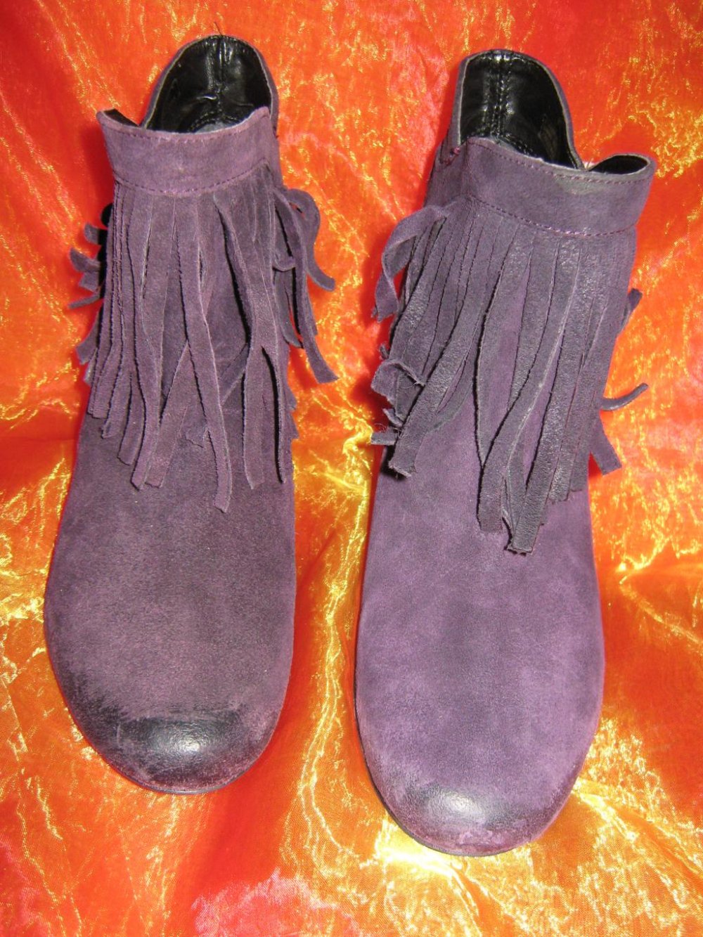 NEU mit ETIKETTEN * Stylisch * Shabby- Look * Robin Hood * Fransen * Echt Leder * Stiefeletten * Stiefel * Unkle Boots * Gr. 37/ 4 * lila * violett *