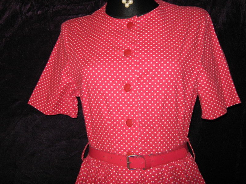 NEUw * Original Landaus VINTAGE * Romantik * Rockabilly * Petit * Mille Fleurs * Punkte * Polka Dots * Hemdblusen * Kleid * Gr. 36- 38/ S * rot * weiß *