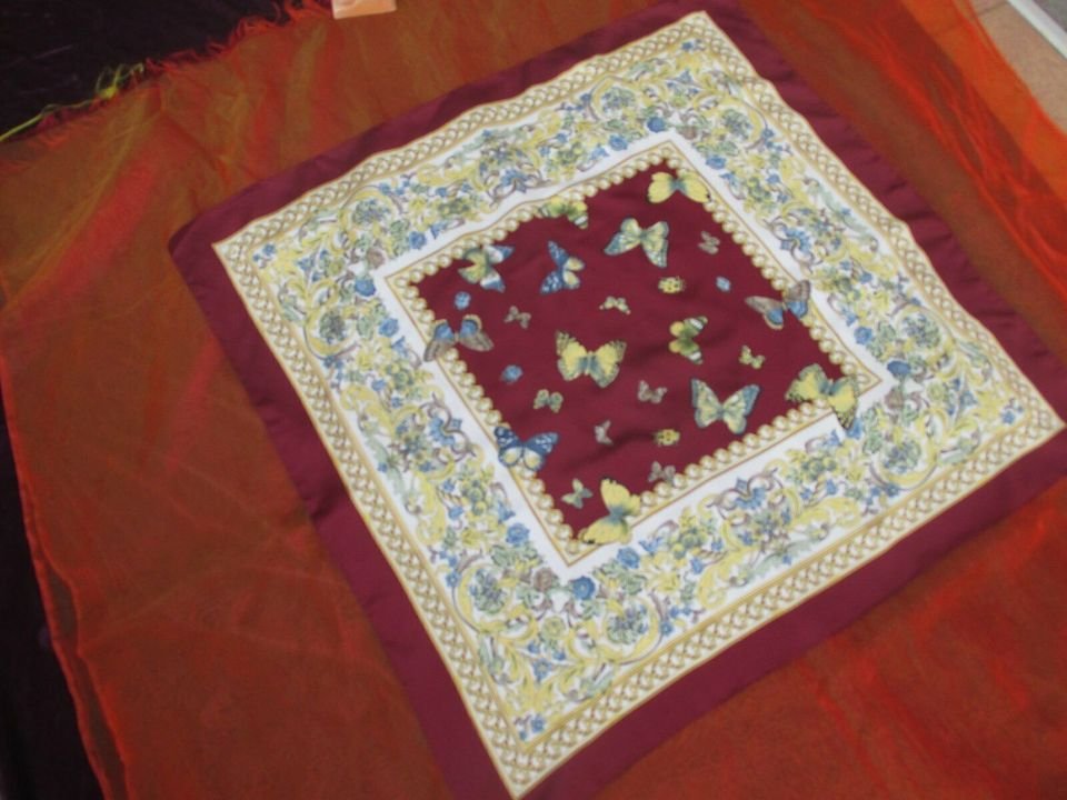 NEU * DESIGNER * Silk * Seiden * Satin * Schmetterling * Butterfly * Print * XXL TUCH * SCHAL * Scarf * rot- braun * hell-blau * weiss * gelb- gold *