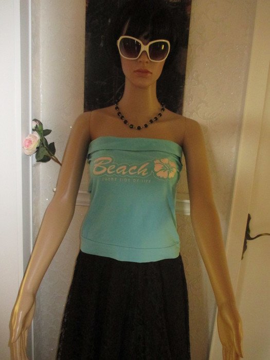 NEUw * Sexy * Hawai- Blüten * Flower- Power * Silber- Glitzer * Bandeau * Tube- Top * T- Shirt 