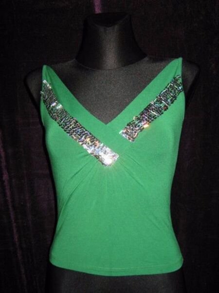 NEUw * Sexy * edel * Pailletten * Spaghetti * Träger * Top * T- Shirt mit Esprit * Gr. 34, 36- 38/ XS- S * smaragd- grün * silber *