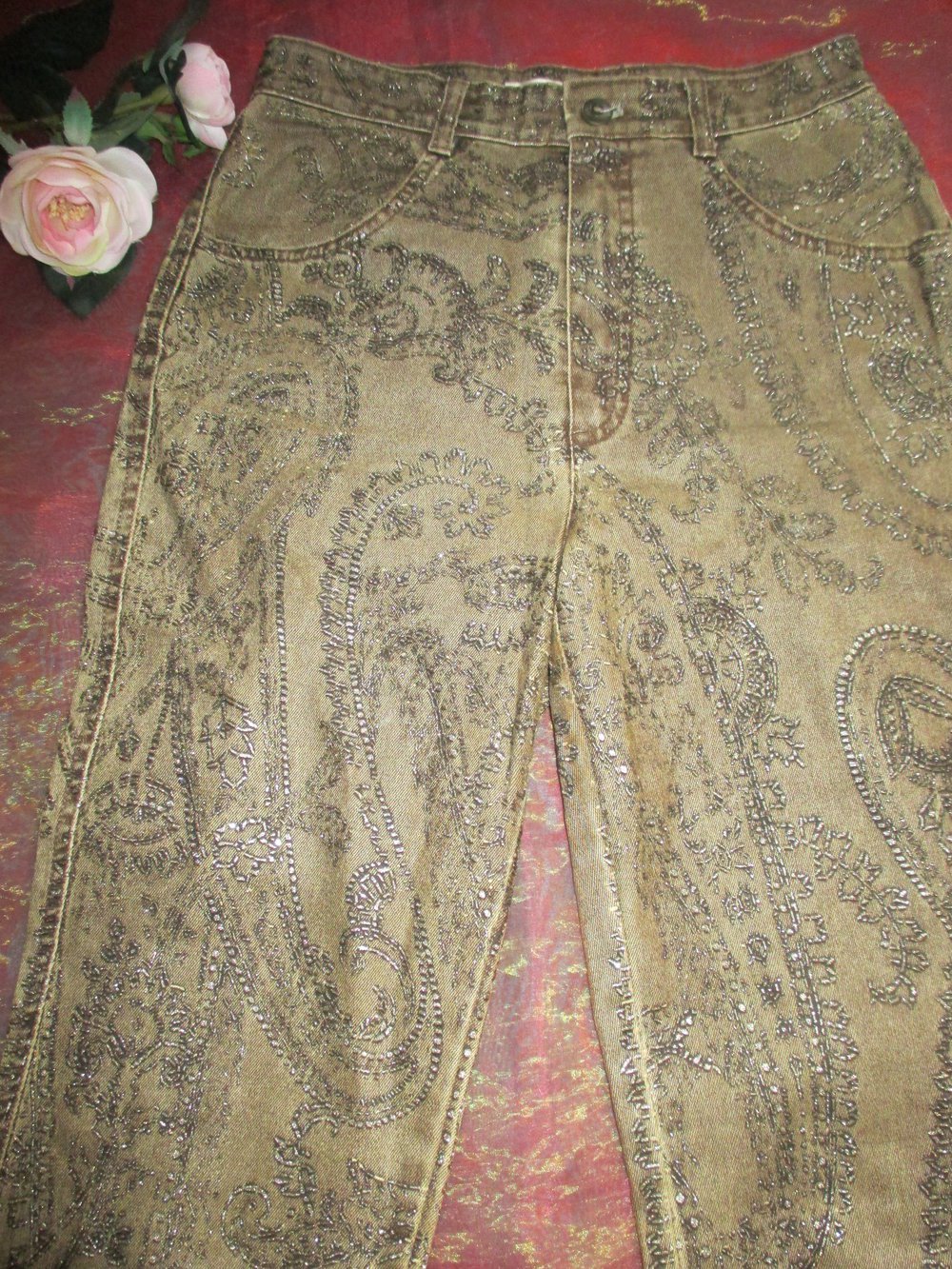 NEU Sexy * Barock- Style * Glitzer * Jeans- Hose im Marlene Look 