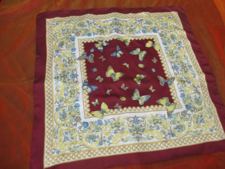NEU * DESIGNER * Silk * Seiden * Satin * Schmetterling * Butterfly * Print * XXL TUCH * SCHAL * Scarf * rot- braun * hell-blau * weiss * gelb- gold *