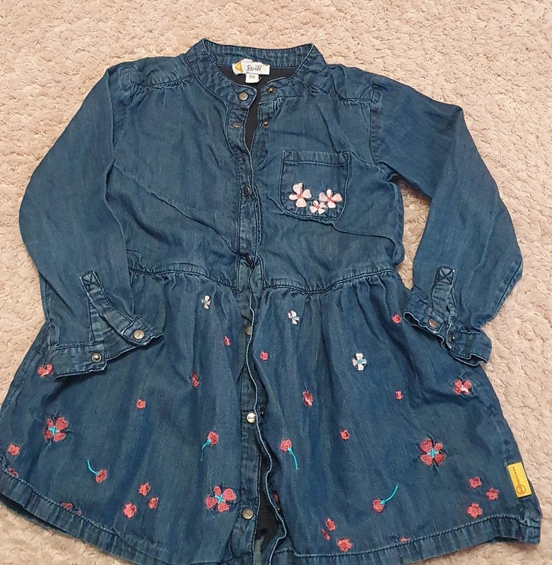 NEU * Niedlich * weich * Girls * Mädchen * Blumen * Blüten * Stickerei * Jeans * Kleid 