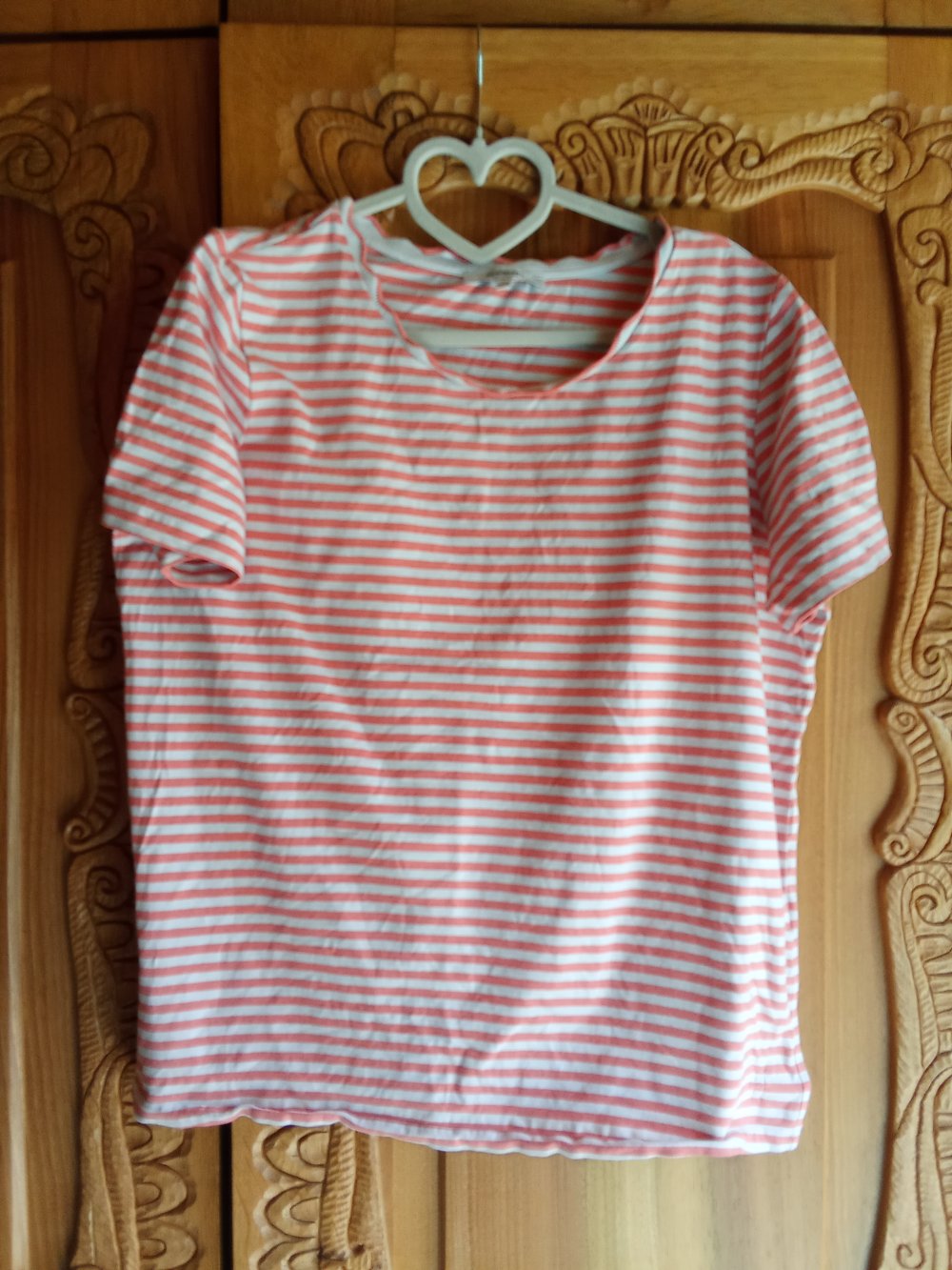 T-Shirt apricot weiß gestreift