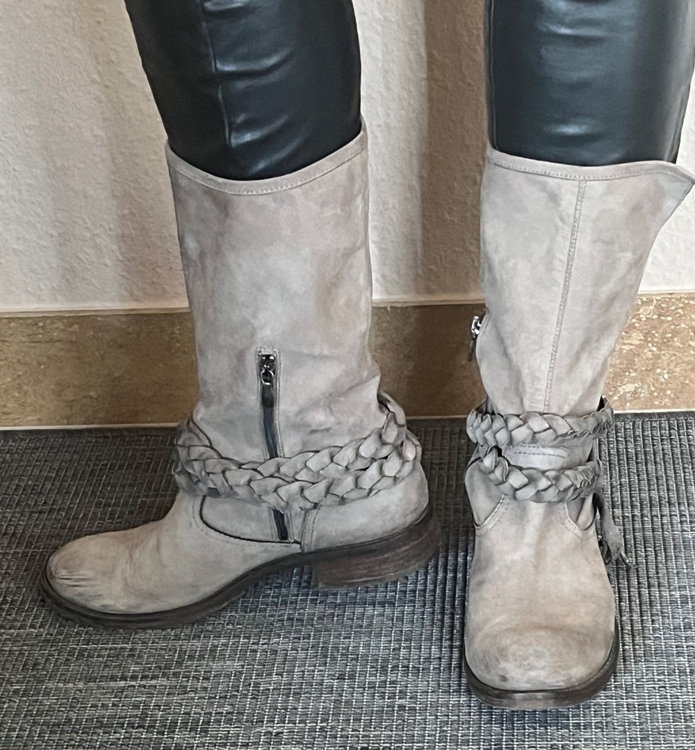 Donna Piu Leder Stiefel Gr.39 Farbe Taupe mit abnehmbaren Gurt Stulpen