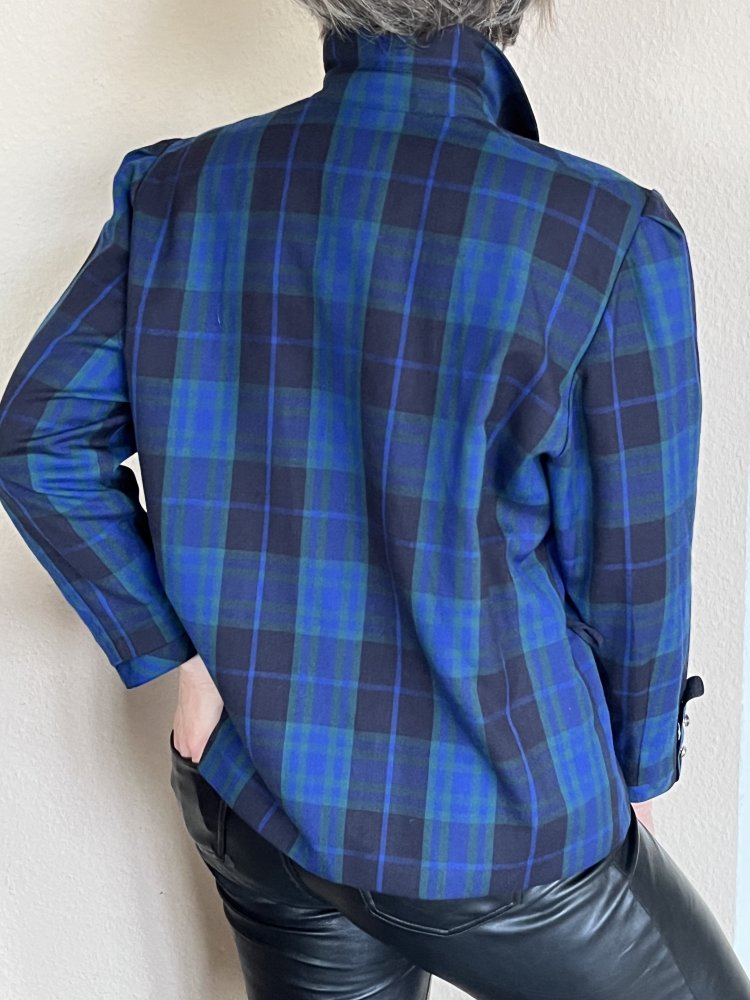 Delmond Vintage Hemdblusen Jacke Gr.42 kariert mit Doppelbuttons tolles sattes Blau 