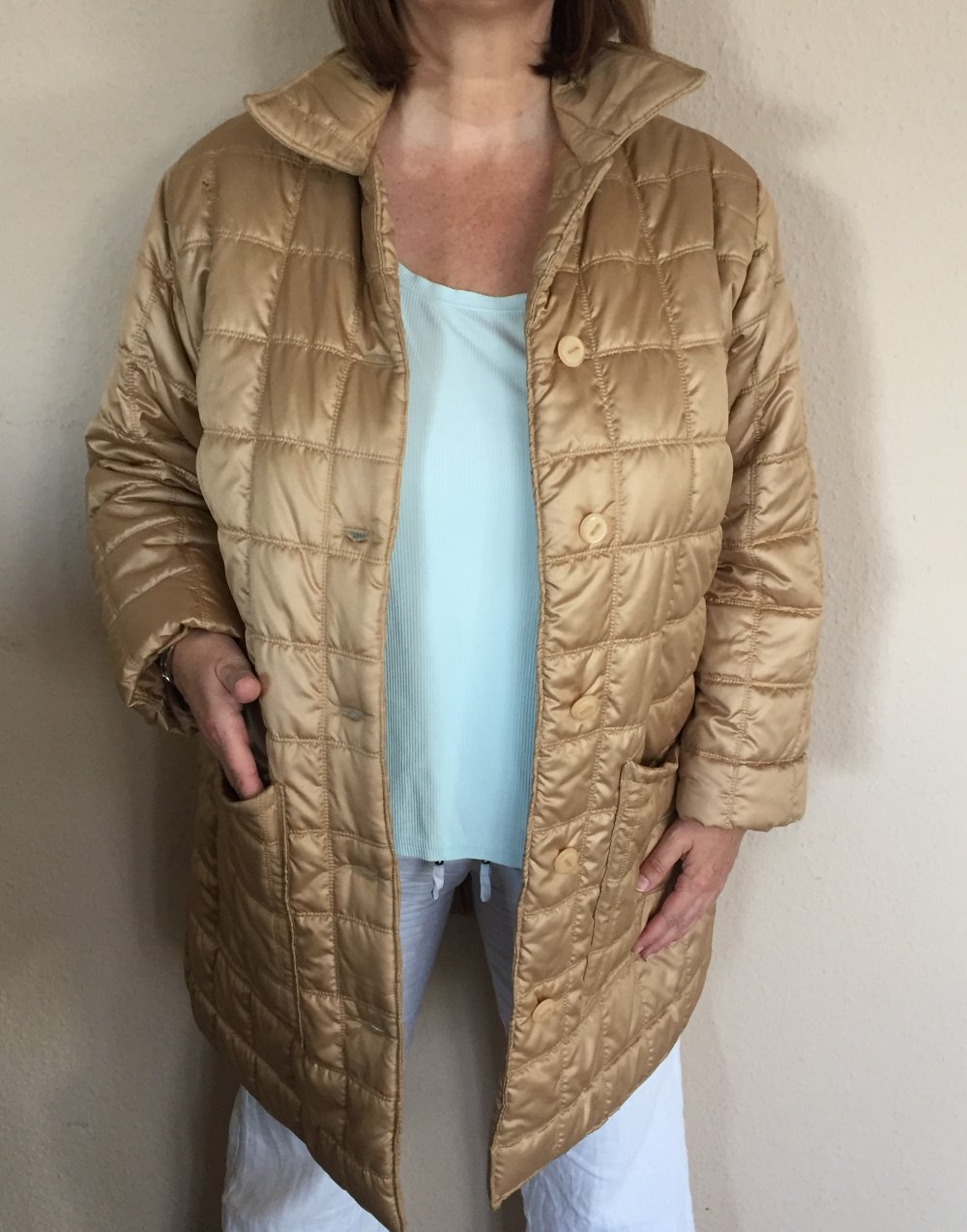 Vintage goldiger Kurzmantel, Steppmantel Gr.42 /44 warm wattiert