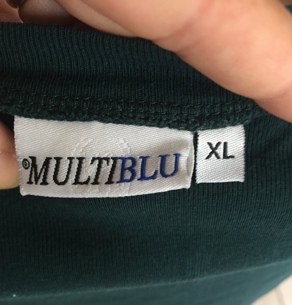 Multiblu 2 in 1 T-Shirt mit integriertem Neckholder Gr.L dunkel grün weiß mit Krönchen Wappen Muster