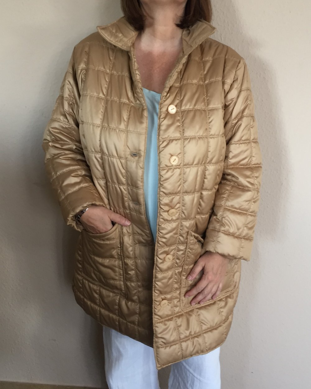 Vintage goldiger Kurzmantel, Steppmantel Gr.42 /44 warm wattiert