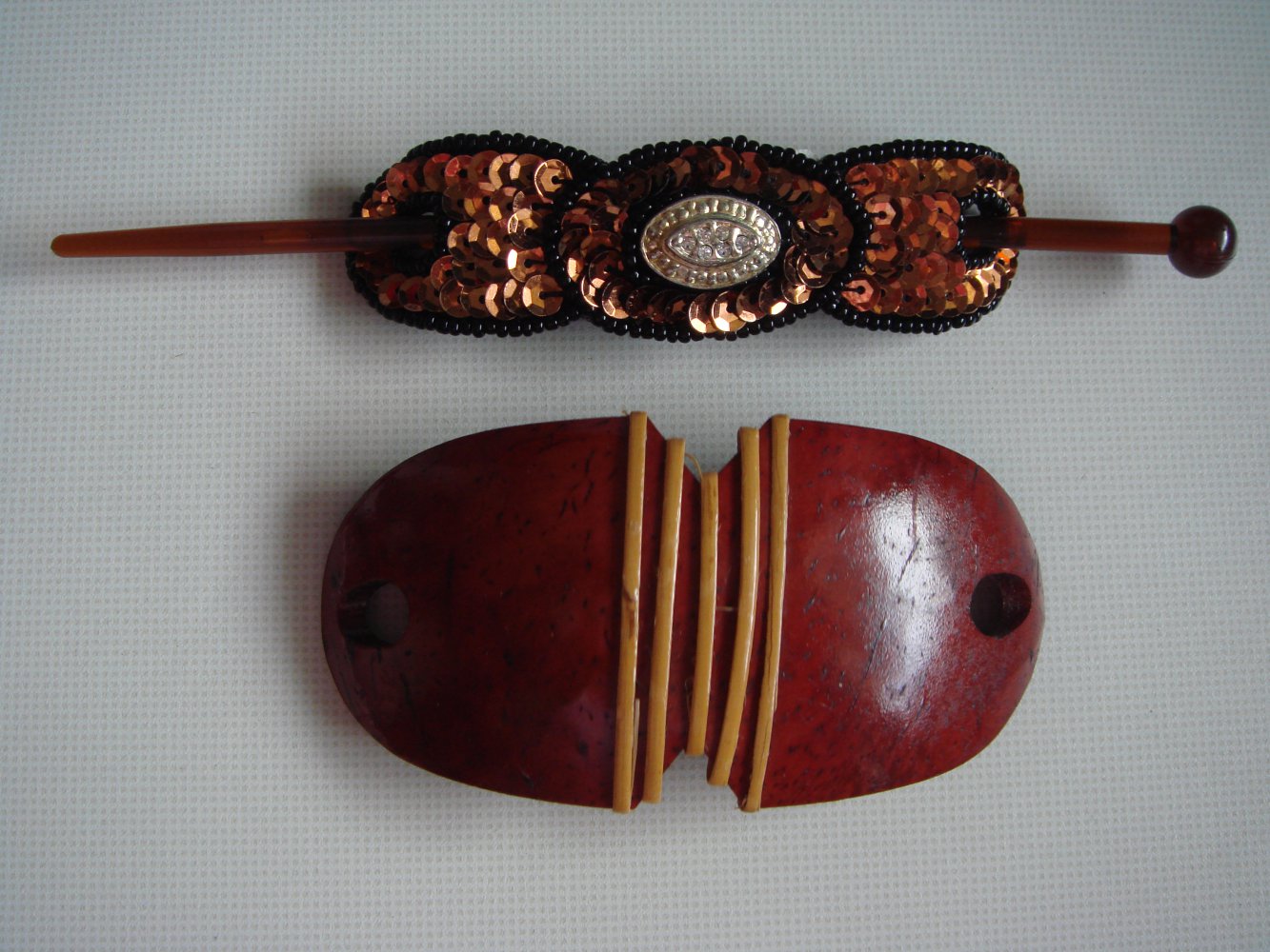 2 Vintage Spangen Haarspange braun mit Pailletten Duttnadel  - neu