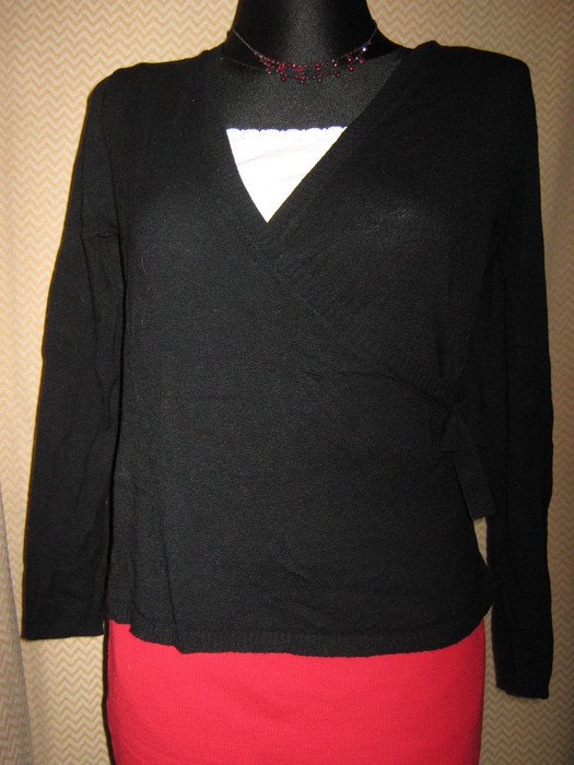  Edel * ausgefallen * sexy * Wickel- Optik * Feinstrick * Pullover ''Casa Blanca'' Gr. 36- 38/ S * schwarz * Gotik ' 