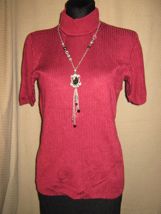  Edel * Original VINTAGE * DESIGNER * Halbarm * Rippstrick * Seiden * Pullover * Gr. 42- 44, 46/ M- L * bordaux- wein- rot *