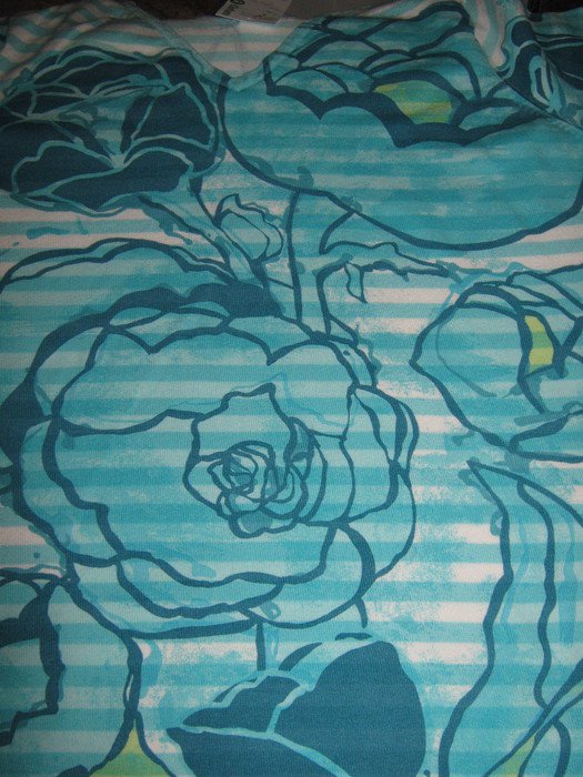 NEU * Romantik * Rosen * Blüten * Flower Power * Streifen * DESIGNER * Feinstrick * V- Ausschnitt * Pullover Gr. 44- 46/ L * aqua- türkis *