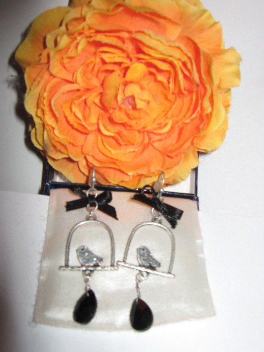 NEU * Edel * apart * Romantik * Vögel mit Satin Schleifen * Ohrringe * Ohrhänger * Silber * schwarz *