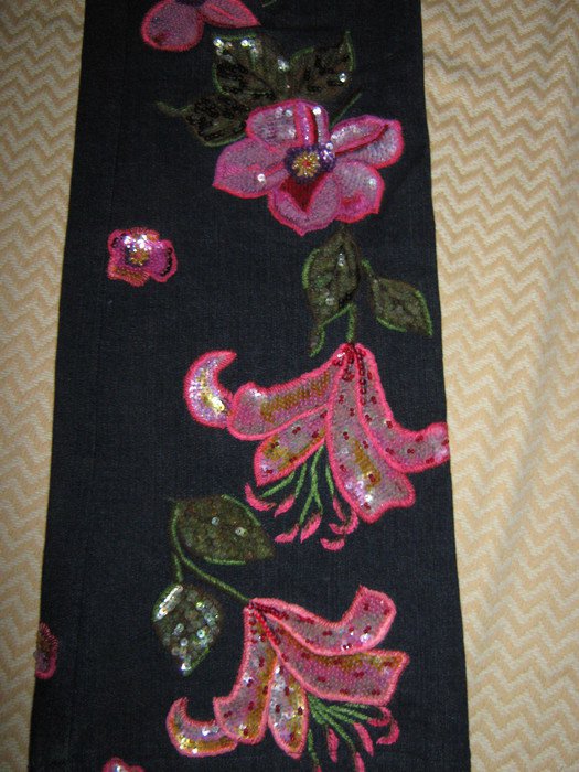   NEU * Edel * Glitzer * 3D Blüten * Stickerei * Hippie- Style * Jeans- Hose 