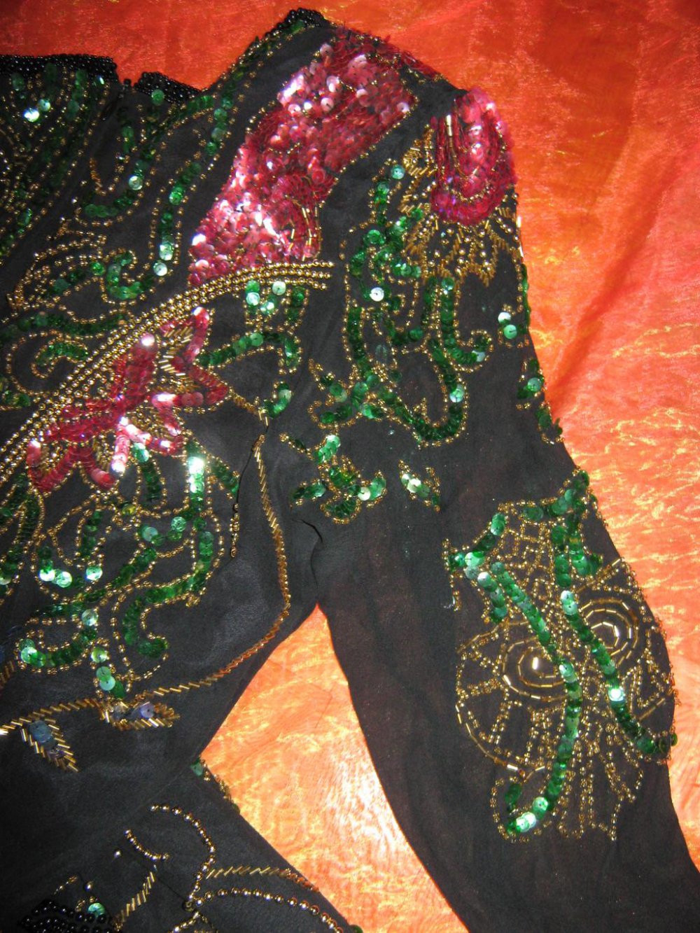 NEU * Original VINTAGE * Glitzer Pailletten * Blüten * Flower * Stickerei * Abend * Ball * Ausgeh * Seiden * Kleid 