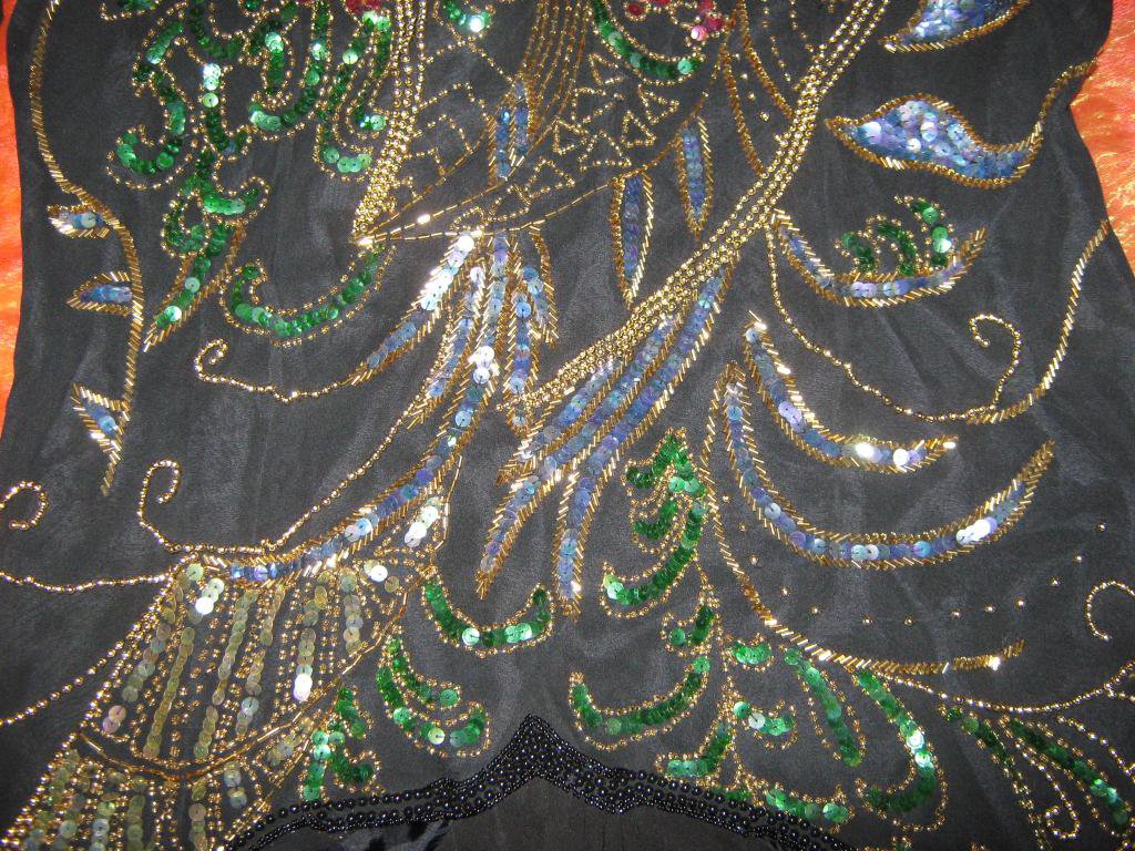 NEU * Original VINTAGE * Glitzer Pailletten * Blüten * Flower * Stickerei * Abend * Ball * Ausgeh * Seiden * Kleid 