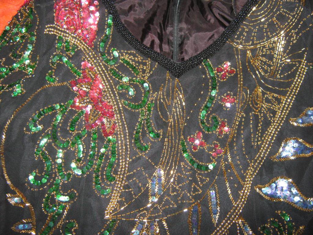 NEU * Original VINTAGE * Glitzer Pailletten * Blüten * Flower * Stickerei * Abend * Ball * Ausgeh * Seiden * Kleid 