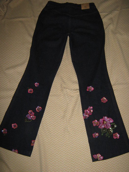   NEU * Edel * Glitzer * 3D Blüten * Stickerei * Hippie- Style * Jeans- Hose 