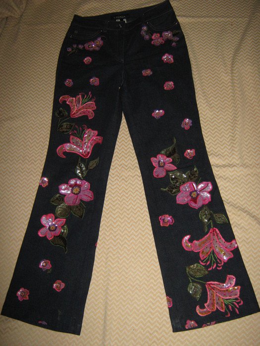   NEU * Edel * Glitzer * 3D Blüten * Stickerei * Hippie- Style * Jeans- Hose 