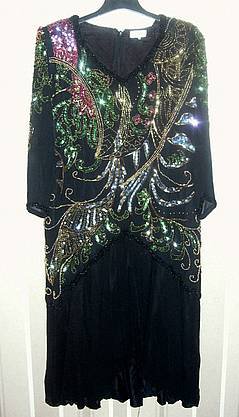 NEU * Original VINTAGE * Glitzer Pailletten * Blüten * Flower * Stickerei * Abend * Ball * Ausgeh * Seiden * Kleid 