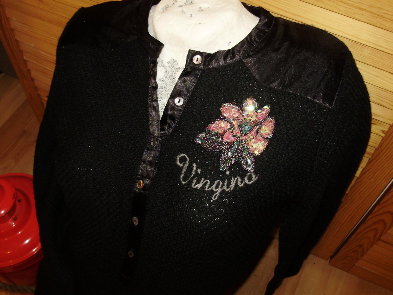 Strick Kleid Vingino schwarz Stickerei + APplikation S