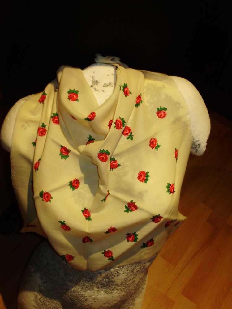 Tuch Vintage 100% Wolle beige Rosen 