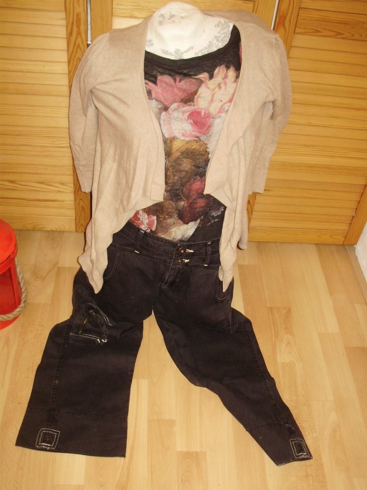 Outfit 6: Jeans schwarz 7/8 + zara Shirt+Cardigan M